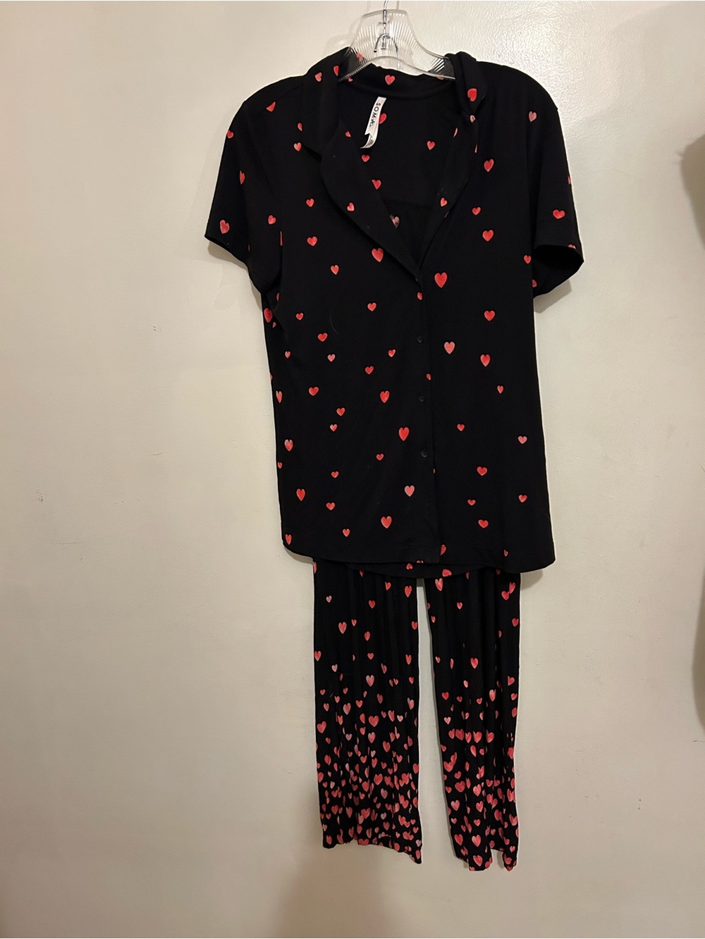 NWOT Soma Black Pajama Set with Red Heart Print Sz S